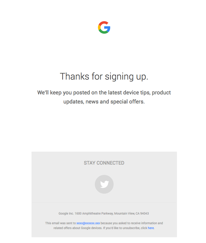 Signing Up Email example of Google