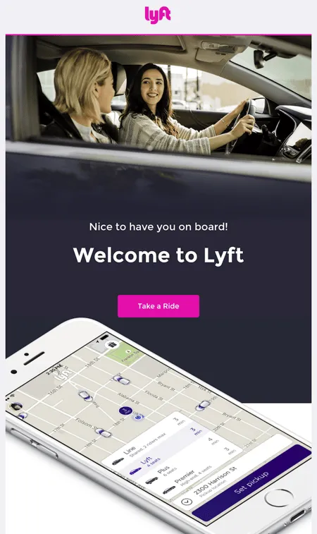 Welcome Email example of Lyft