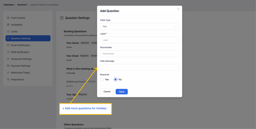 add custom booking questions
