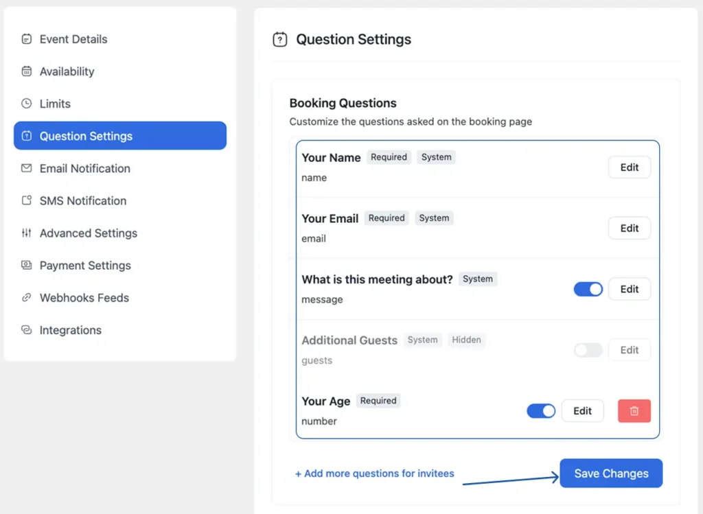 set booking questions