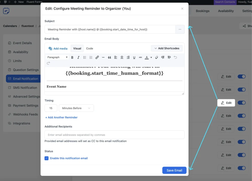 customize reminder email
