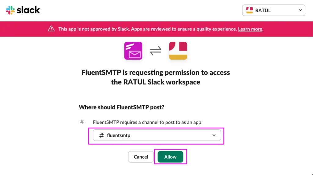 select channel of slack to received alert