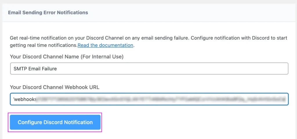 Paste the discord channel name and discord channel webhook URL