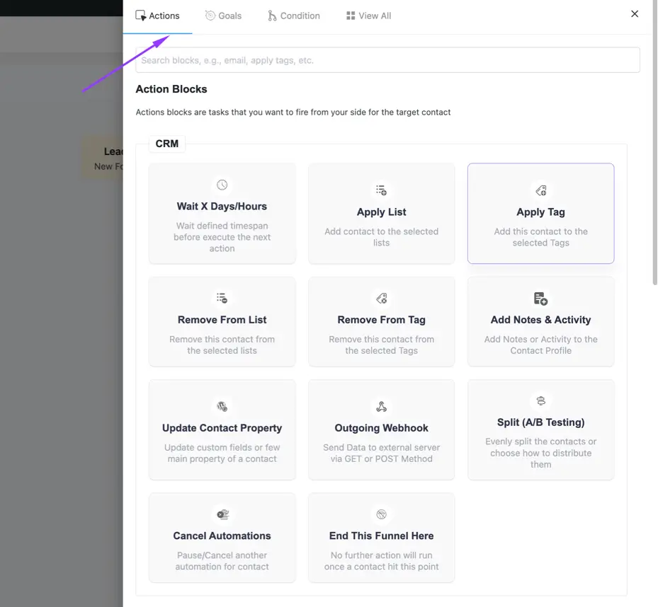Add an "Apply Tag" and "Apply List" Action