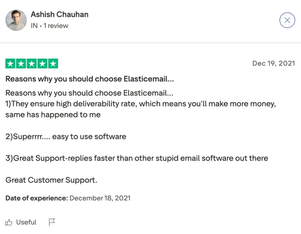 Elastic Email Review (Trustpilot)