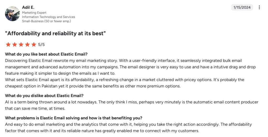 Elastic Email Review (G2)
