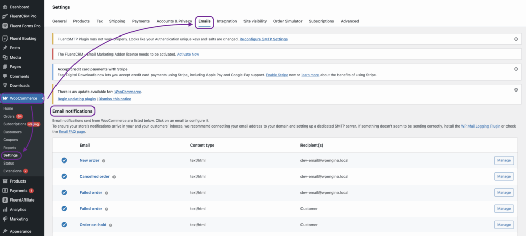 WooCommerce Email Notification Edit FluentCRM