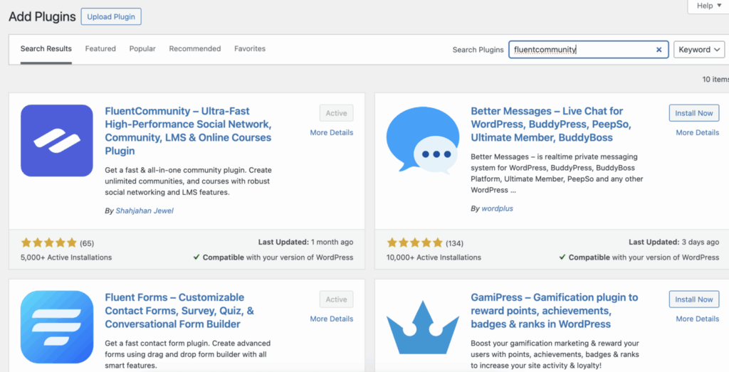 activate the FluentCommunity plugin
