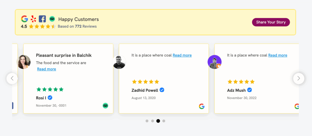 Reviews on website (Ex. Google reviews)
