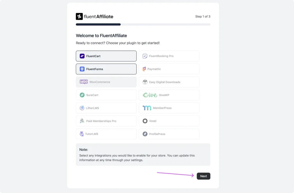 Run the Onboarding Wizard of fluentaffiliate