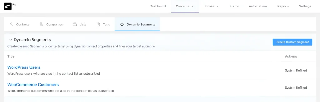 Dynamic Segment: FluentCRM