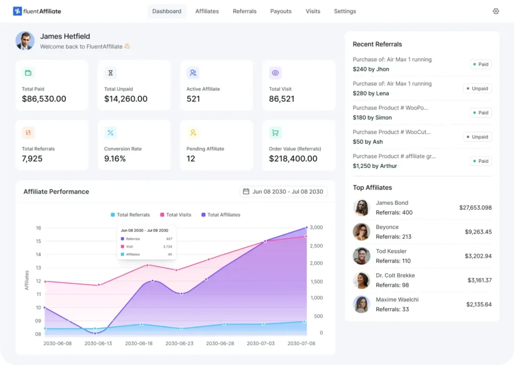 Keep Track of Affiliates and Referrals: FluentAffiliate