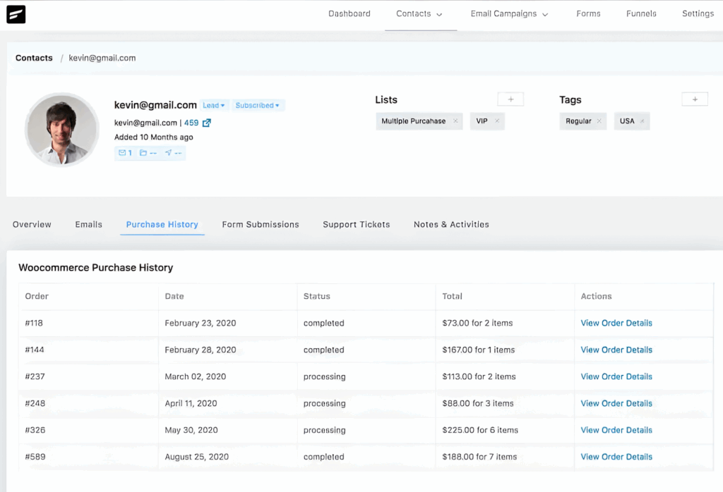 Track Contacts in 360 Contact View: FluentCRM