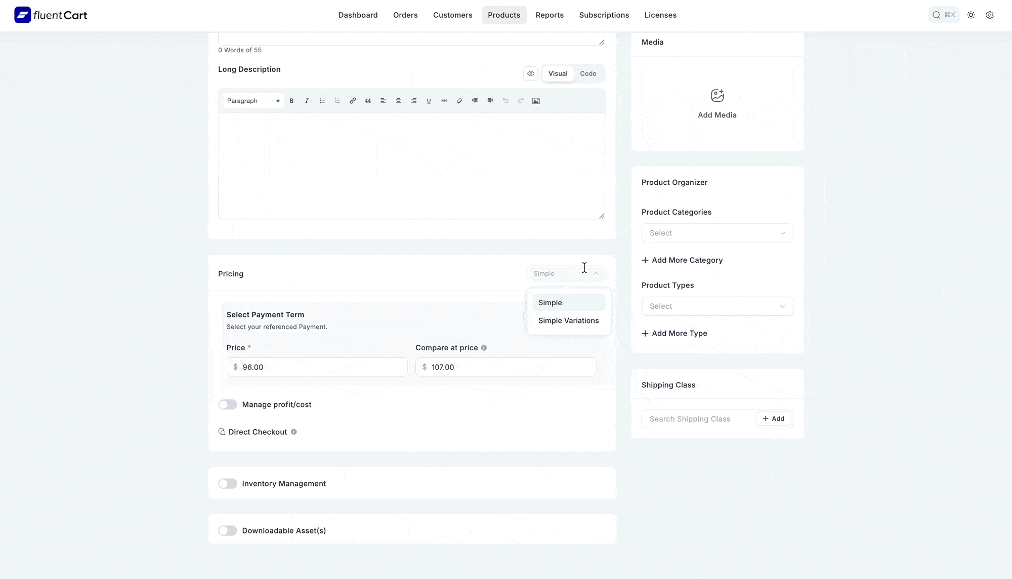 vairation product pricing