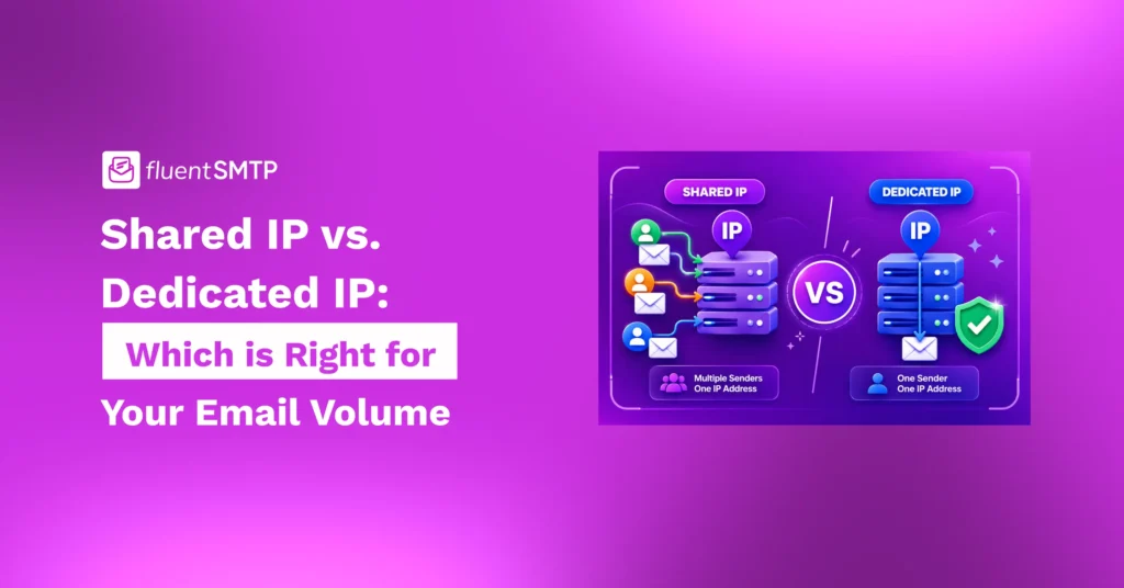 Infographic comparing shared and dedicated IP addresses for email.