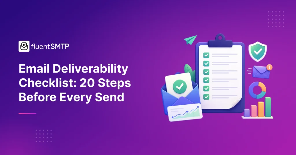 Email Deliverability Checklist with email, security, and analytics icons.