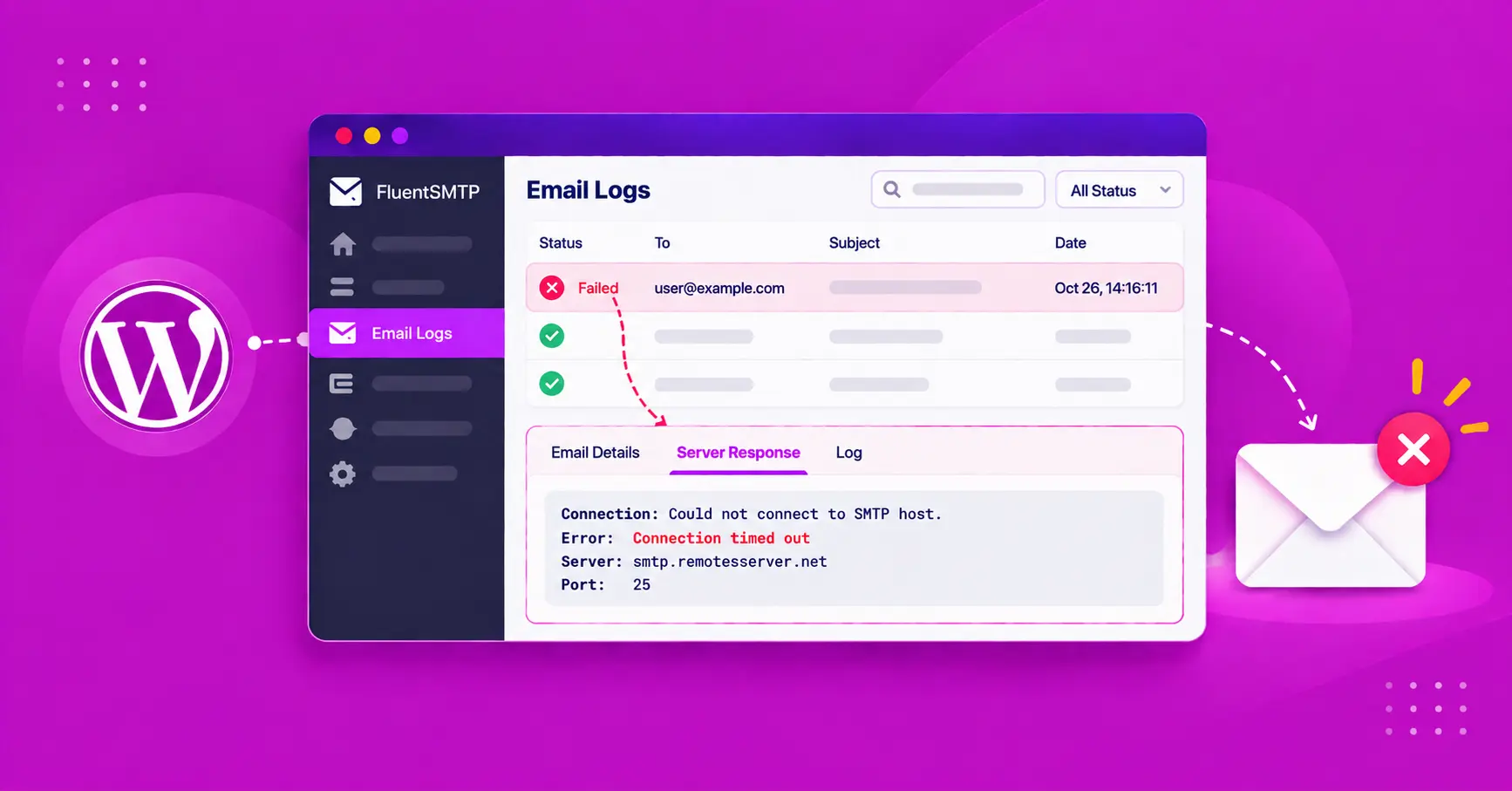 Could not connect to SMTP host error in WordPress