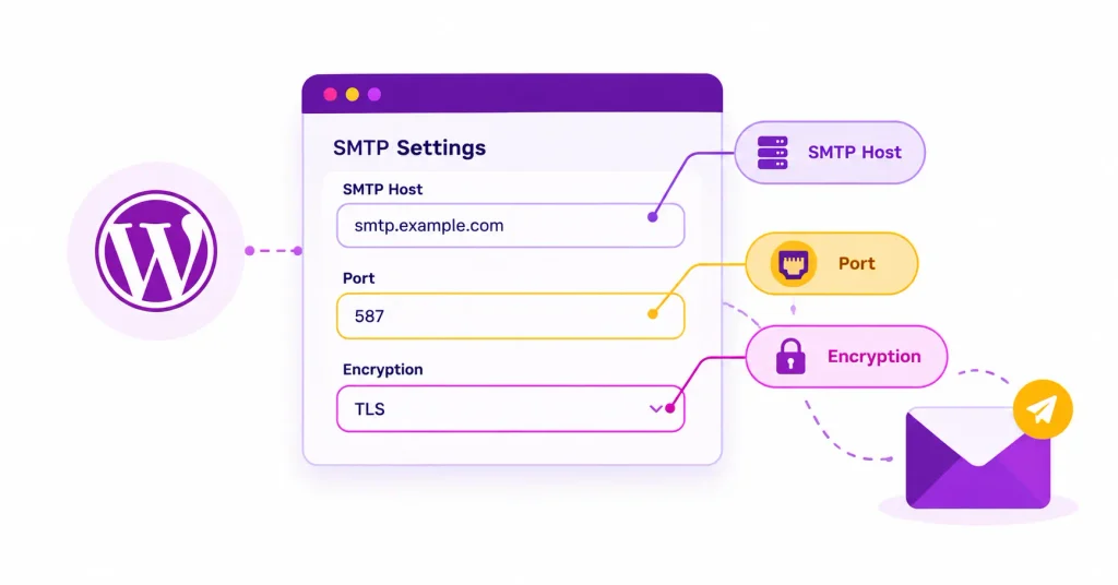 WordPress SMTP settings for sending emails.